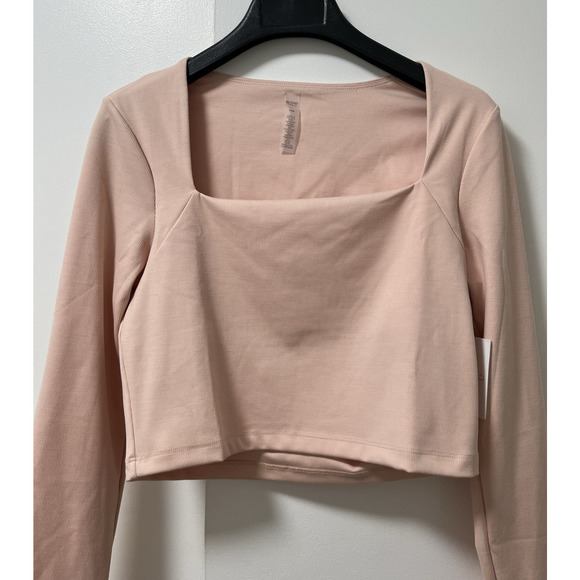 Beyond Yoga Heather Rib Frame Crop Pullover Top Size L Pink Athleisure Gym Yoga - Picture 3 of 8